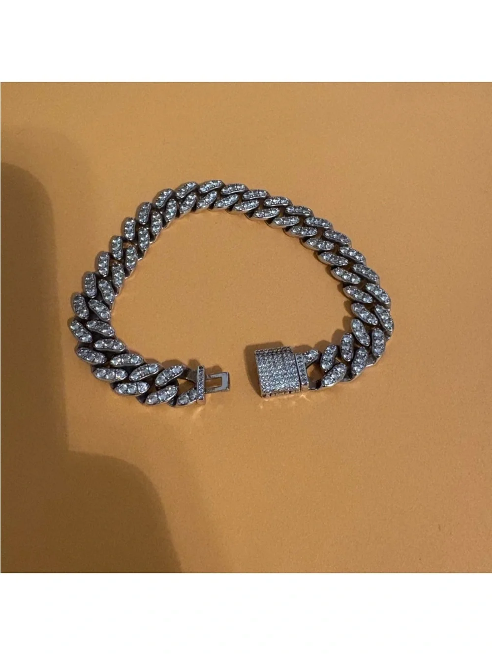 Macy's Silver Cubic Zirconia Curb Link Bracelet - White Crystal